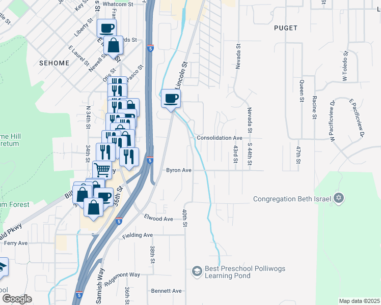 map of restaurants, bars, coffee shops, grocery stores, and more near 110 Ashley Avenue in Bellingham