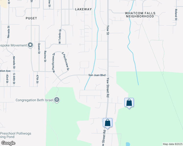 map of restaurants, bars, coffee shops, grocery stores, and more near 2301 San Juan Boulevard in Bellingham