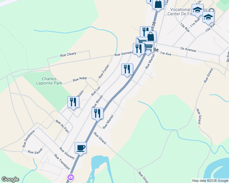 map of restaurants, bars, coffee shops, grocery stores, and more near 74 Route 138 in Forestville