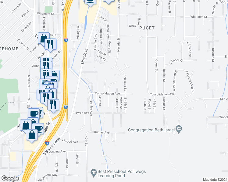map of restaurants, bars, coffee shops, grocery stores, and more near 4211 Consolidation Avenue in Bellingham