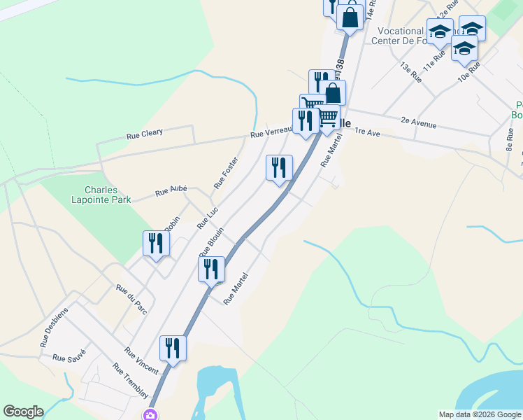 map of restaurants, bars, coffee shops, grocery stores, and more near 68 Route 138 in Forestville