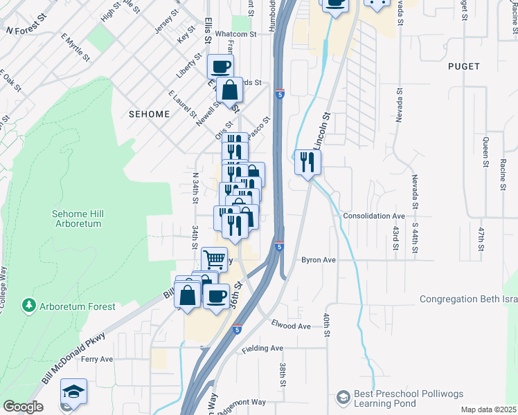 map of restaurants, bars, coffee shops, grocery stores, and more near 116 North Samish Way in Bellingham