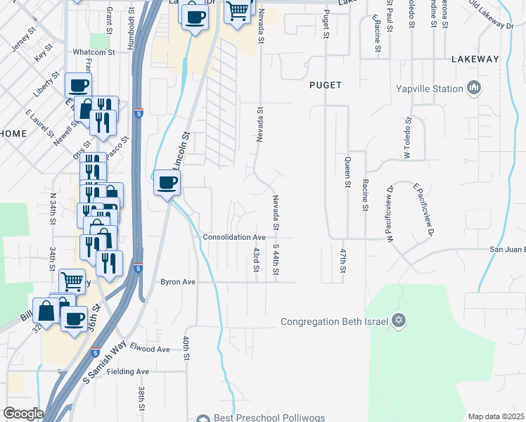 map of restaurants, bars, coffee shops, grocery stores, and more near 832 Blueberry Lane in Bellingham