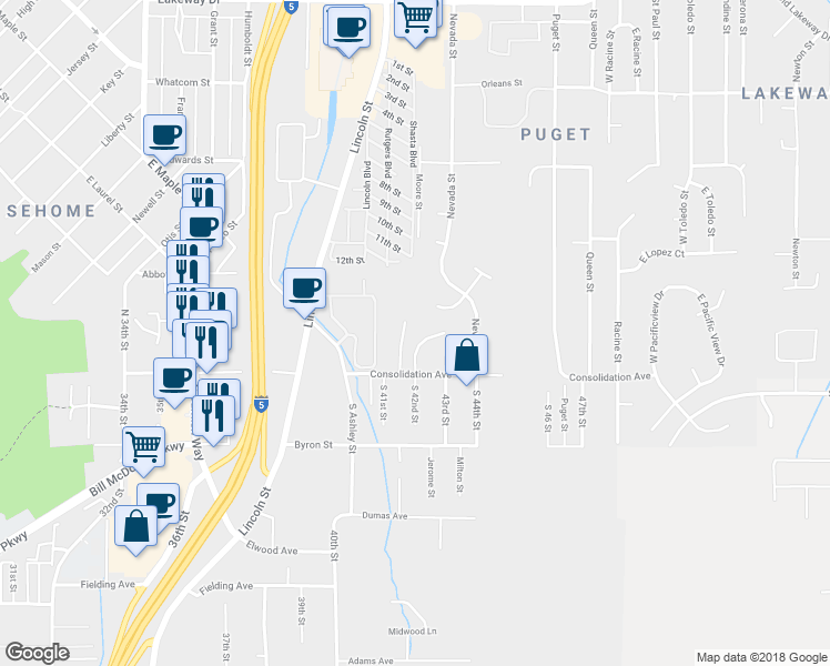 map of restaurants, bars, coffee shops, grocery stores, and more near 817 Blueberry Lane in Bellingham