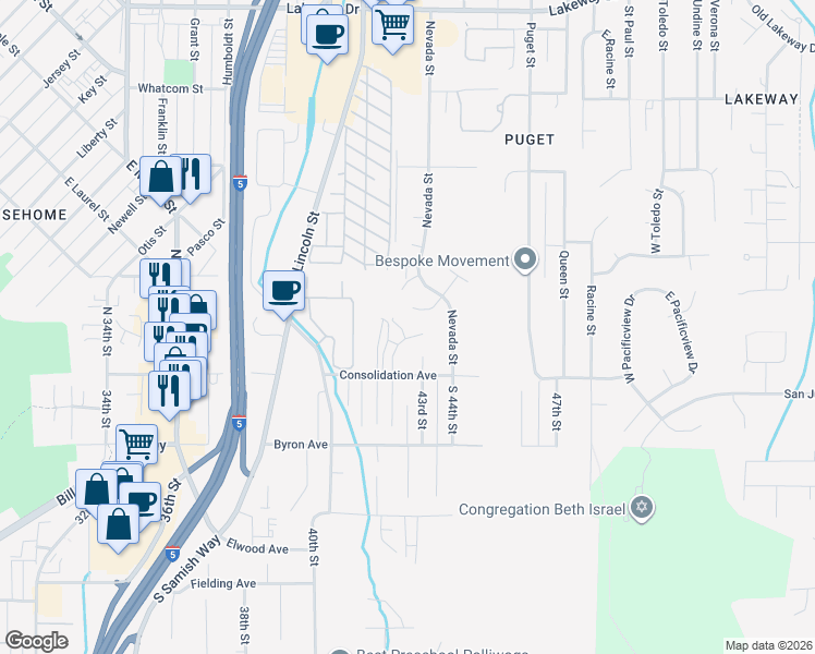 map of restaurants, bars, coffee shops, grocery stores, and more near 817 Blueberry Lane in Bellingham
