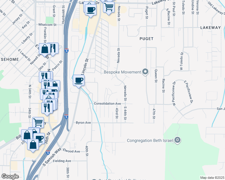 map of restaurants, bars, coffee shops, grocery stores, and more near 817 Blueberry Lane in Bellingham