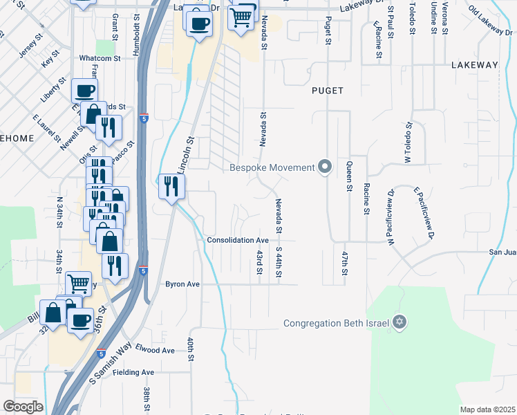 map of restaurants, bars, coffee shops, grocery stores, and more near 841 Blueberry Lane in Bellingham