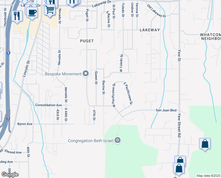 map of restaurants, bars, coffee shops, grocery stores, and more near 817 West Pacificview Drive in Bellingham