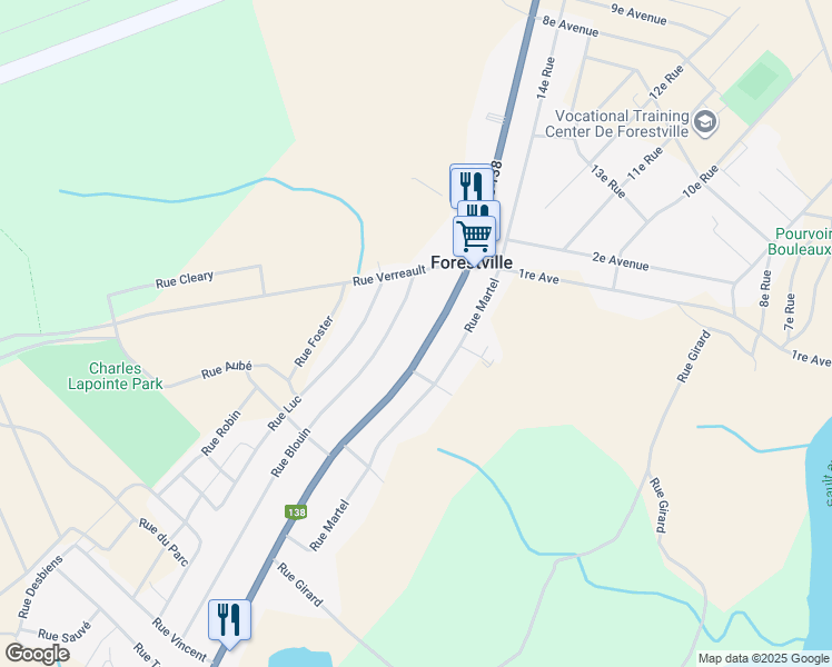 map of restaurants, bars, coffee shops, grocery stores, and more near 34 Route 138 in Forestville