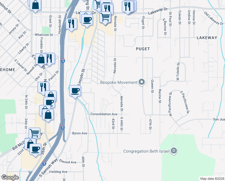 map of restaurants, bars, coffee shops, grocery stores, and more near 908 Nevada Street in Bellingham