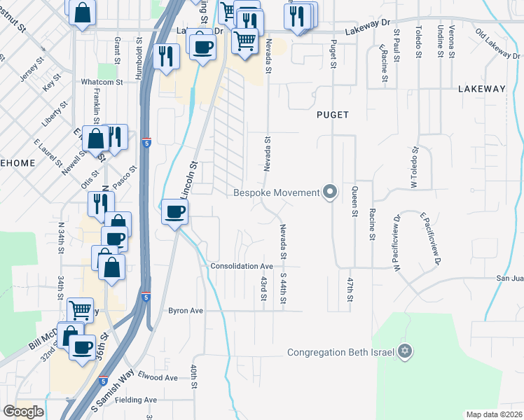 map of restaurants, bars, coffee shops, grocery stores, and more near 908 Nevada Street in Bellingham