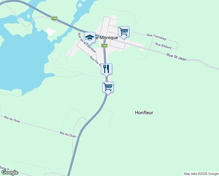 map of restaurants, bars, coffee shops, grocery stores, and more near 247 Rue Honfleur in Sainte-Monique