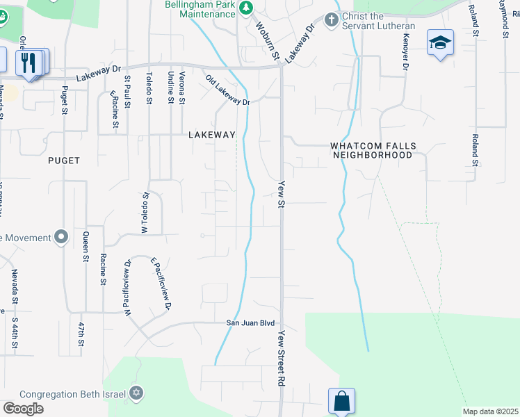 map of restaurants, bars, coffee shops, grocery stores, and more near 1011 Yew Street in Bellingham