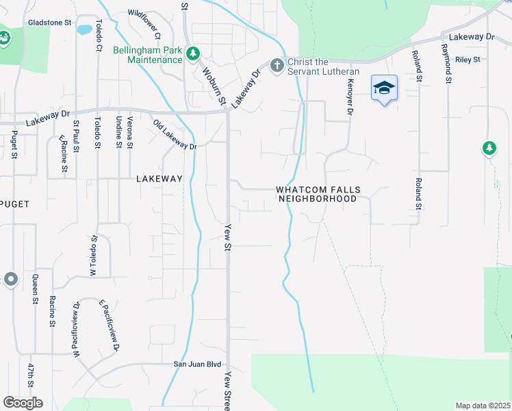 map of restaurants, bars, coffee shops, grocery stores, and more near 2512 Elmhurst Court in Bellingham