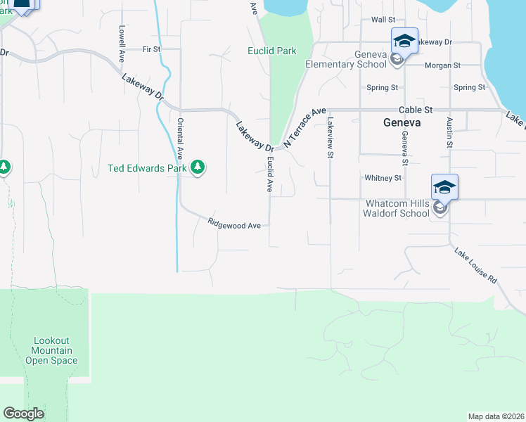 map of restaurants, bars, coffee shops, grocery stores, and more near 1192 Euclid Avenue in Bellingham