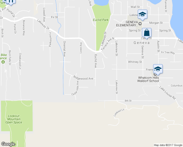 map of restaurants, bars, coffee shops, grocery stores, and more near 1192 Euclid Avenue in Bellingham