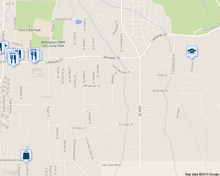 map of restaurants, bars, coffee shops, grocery stores, and more near in Bellingham
