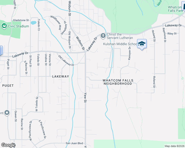 map of restaurants, bars, coffee shops, grocery stores, and more near 2400 Alvarado Drive in Bellingham