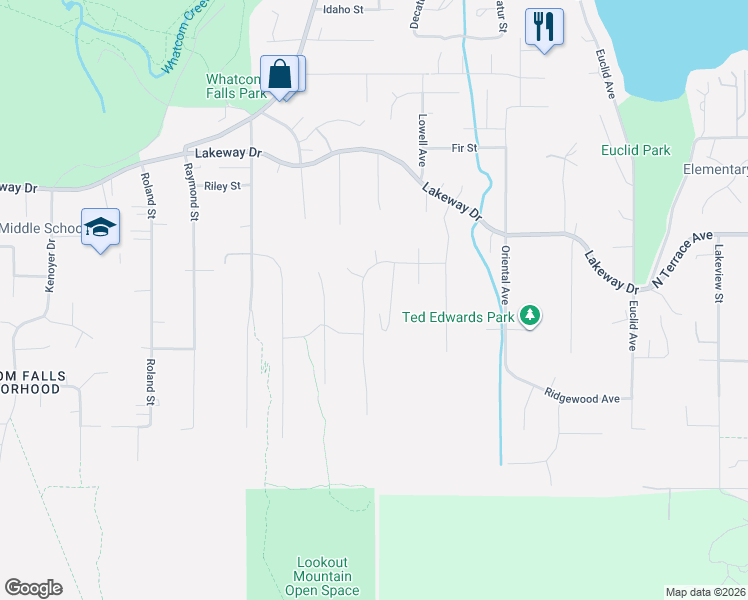 map of restaurants, bars, coffee shops, grocery stores, and more near 1209 Brookstone Drive in Bellingham