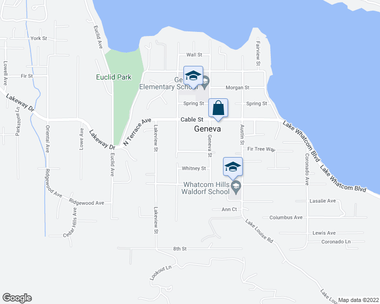 map of restaurants, bars, coffee shops, grocery stores, and more near 4520 Fir Tree Way in Bellingham