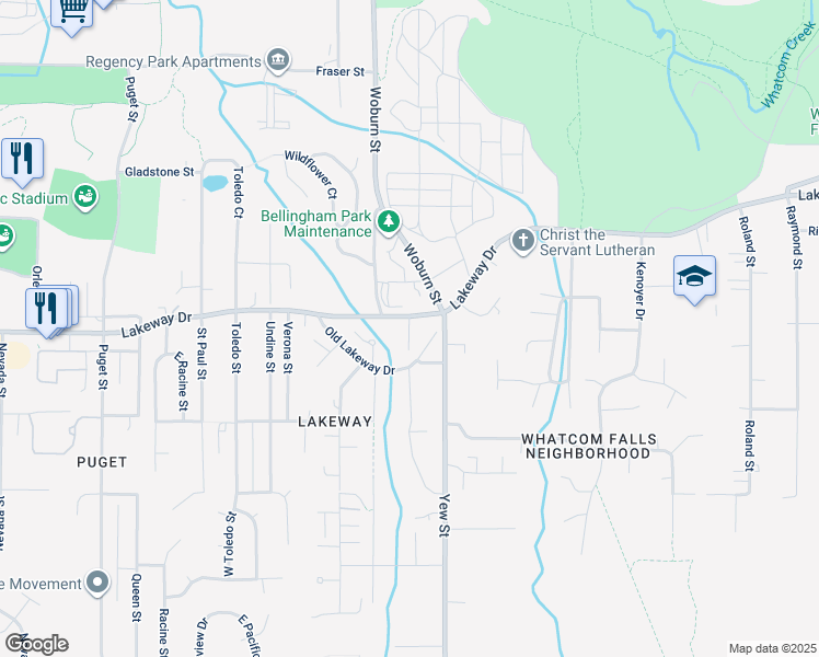map of restaurants, bars, coffee shops, grocery stores, and more near 2423 Old Lakeway Drive in Bellingham