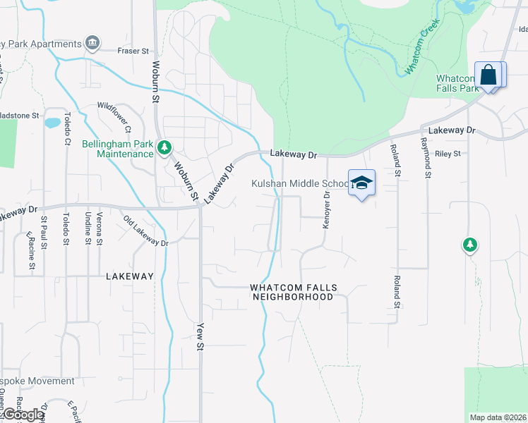 map of restaurants, bars, coffee shops, grocery stores, and more near 2623 Blackberry Lane in Bellingham
