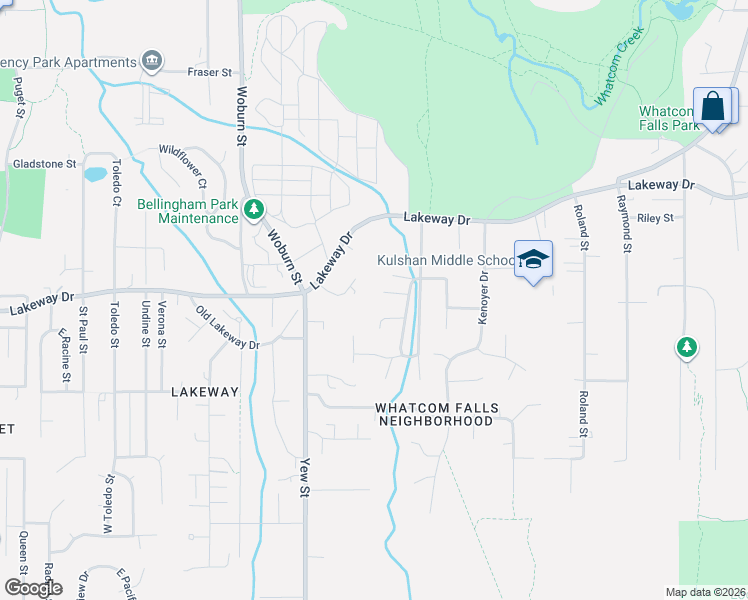 map of restaurants, bars, coffee shops, grocery stores, and more near 2623 Blackberry Lane in Bellingham