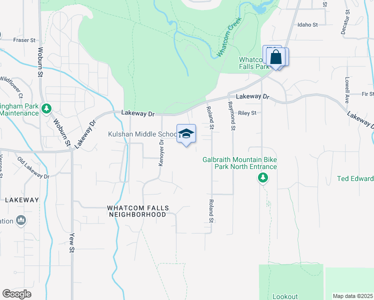 map of restaurants, bars, coffee shops, grocery stores, and more near 1250 Kenoyer Drive in Bellingham