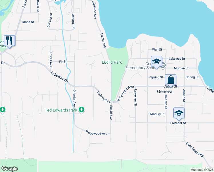 map of restaurants, bars, coffee shops, grocery stores, and more near 1323 Euclid Avenue in Bellingham