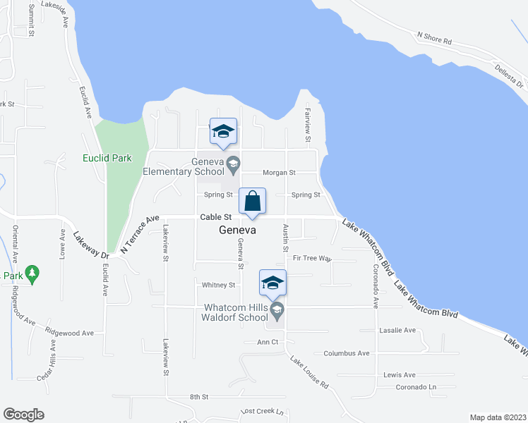 map of restaurants, bars, coffee shops, grocery stores, and more near 4605 Cable Street in Bellingham