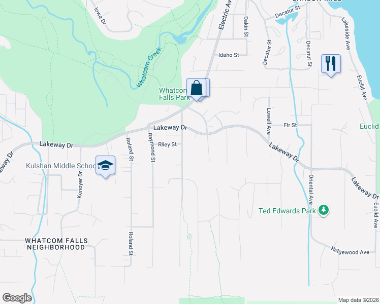 map of restaurants, bars, coffee shops, grocery stores, and more near 1318 Birch Street in Bellingham