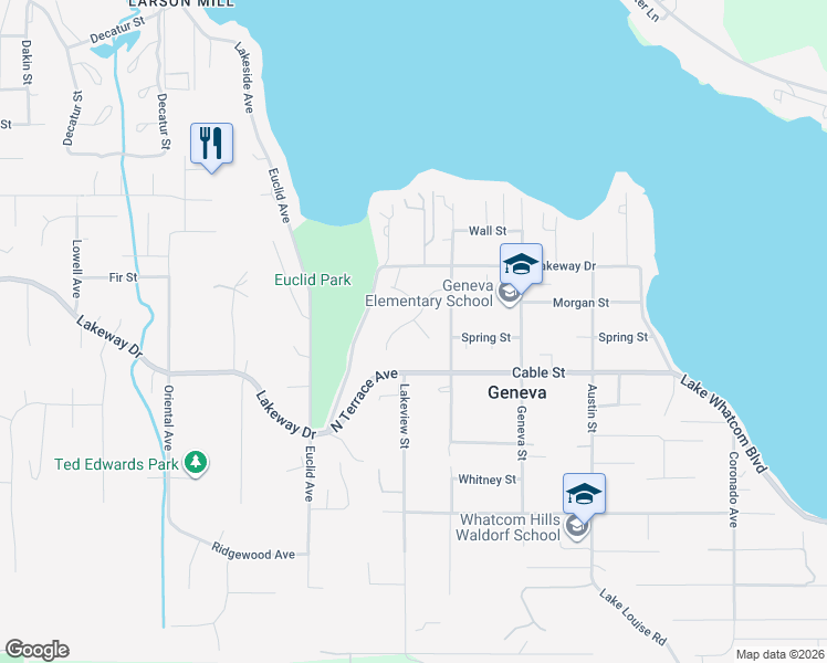 map of restaurants, bars, coffee shops, grocery stores, and more near 1395 Gabriola Court in Bellingham