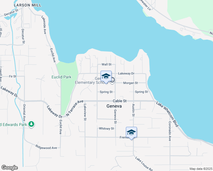map of restaurants, bars, coffee shops, grocery stores, and more near 1401 Geneva Street in Bellingham