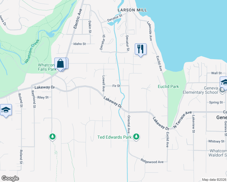 map of restaurants, bars, coffee shops, grocery stores, and more near 4022 Fir Street in Bellingham