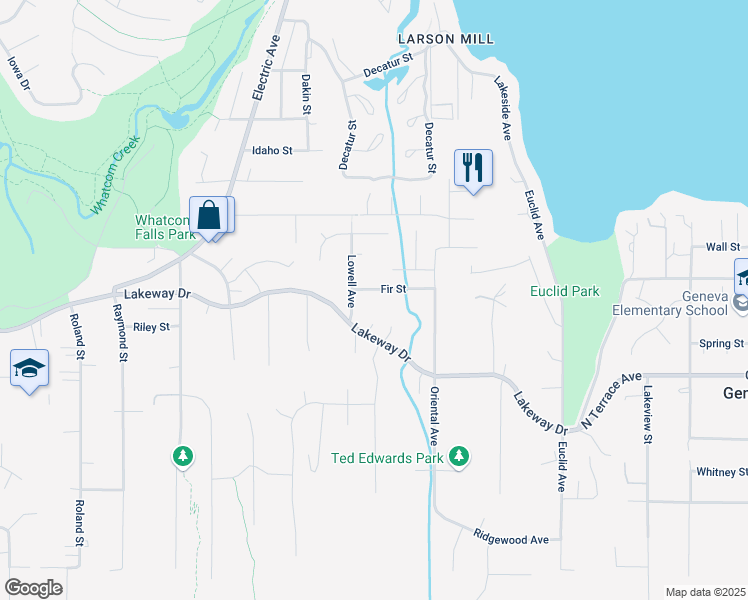 map of restaurants, bars, coffee shops, grocery stores, and more near 4020 Fir Street in Bellingham