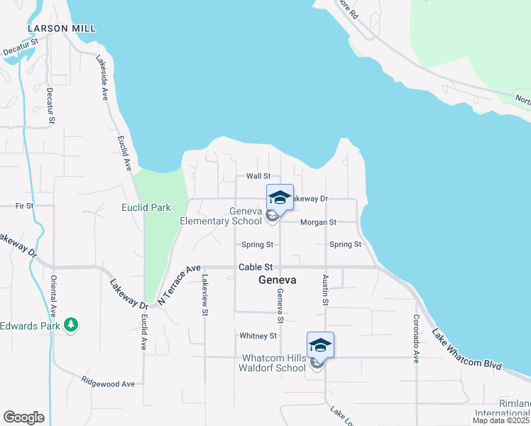 map of restaurants, bars, coffee shops, grocery stores, and more near 1401 Geneva Street in Bellingham