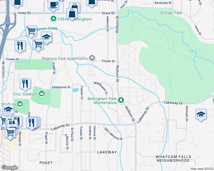 map of restaurants, bars, coffee shops, grocery stores, and more near 1461 Sweetbay Drive in Bellingham