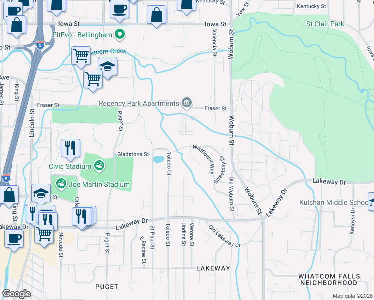 map of restaurants, bars, coffee shops, grocery stores, and more near 1980 Fraser Street in Bellingham