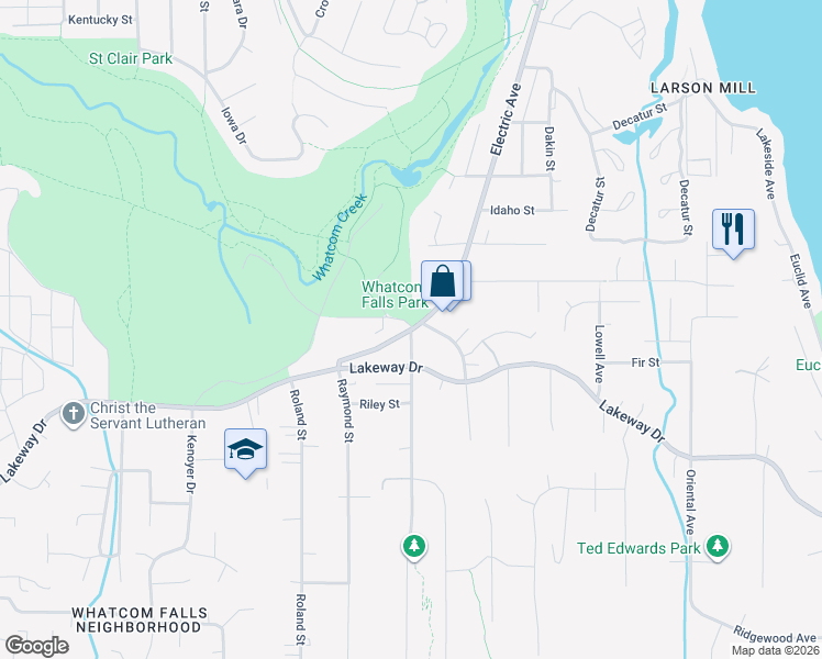map of restaurants, bars, coffee shops, grocery stores, and more near Birch Street in Bellingham