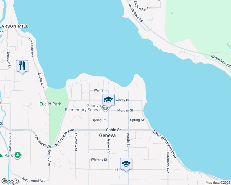 map of restaurants, bars, coffee shops, grocery stores, and more near 1524 Maple Lane in Bellingham