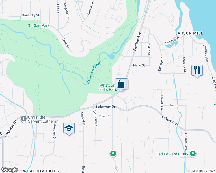 map of restaurants, bars, coffee shops, grocery stores, and more near 1401 Electric Avenue in Bellingham