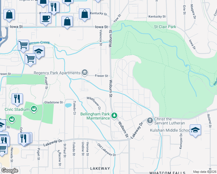 map of restaurants, bars, coffee shops, grocery stores, and more near 1450 Sweetbay Court in Bellingham