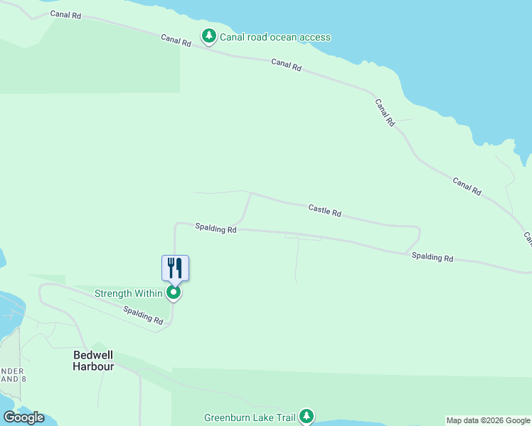 map of restaurants, bars, coffee shops, grocery stores, and more near Castle Road in Pender Island