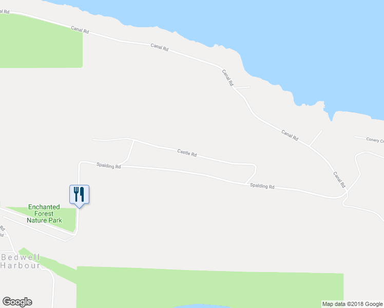 map of restaurants, bars, coffee shops, grocery stores, and more near Castle Road in Pender Island