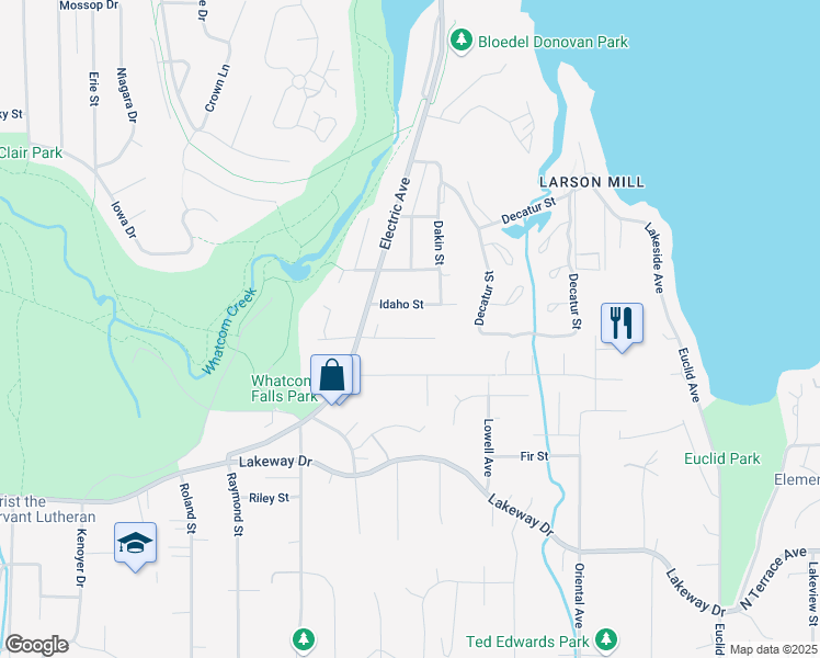 map of restaurants, bars, coffee shops, grocery stores, and more near 3822 Fraser Street in Bellingham