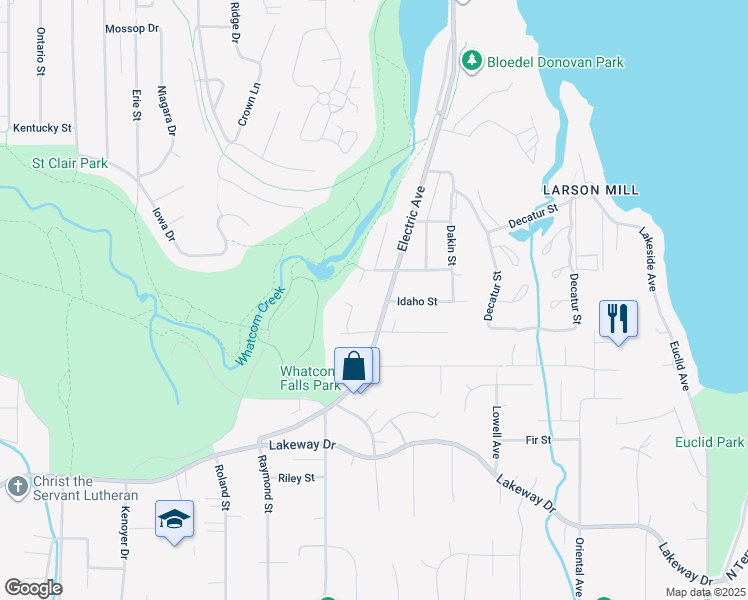 map of restaurants, bars, coffee shops, grocery stores, and more near 1737 Electric Avenue in Bellingham
