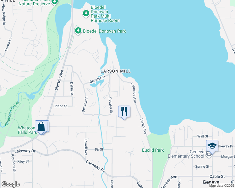 map of restaurants, bars, coffee shops, grocery stores, and more near 4000 Flynn Street in Bellingham