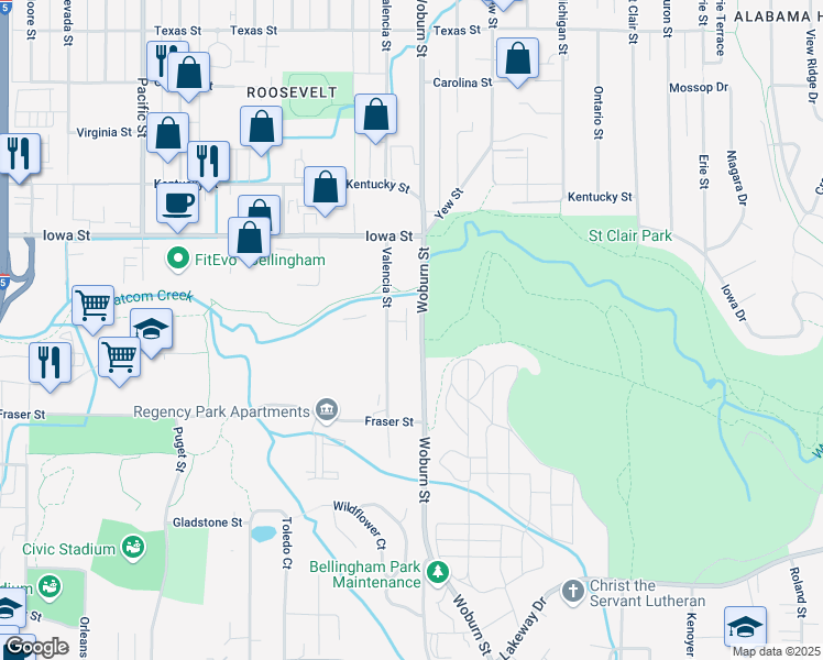 map of restaurants, bars, coffee shops, grocery stores, and more near 1820 Valencia Street in Bellingham