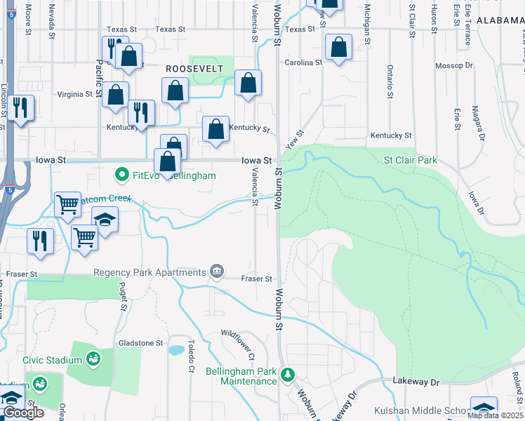 map of restaurants, bars, coffee shops, grocery stores, and more near 1820 Valencia Street in Bellingham