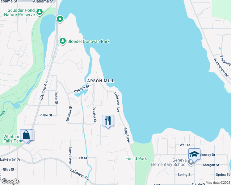 map of restaurants, bars, coffee shops, grocery stores, and more near 1833 Lakeside Street in Bellingham